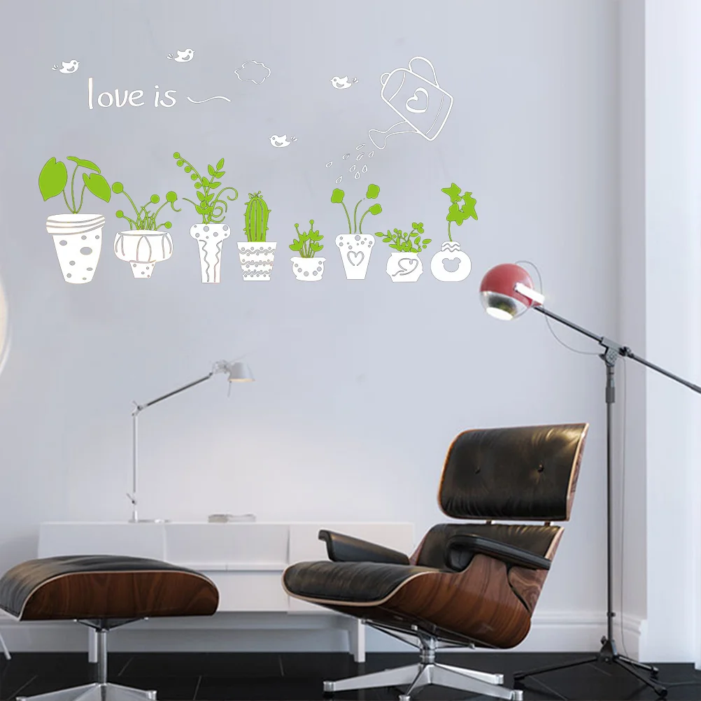 

DIY Wall Stickers Environmentalism Home Decor Potted Flower Pot Birds Kitchen Window Glass Bathroom Decals