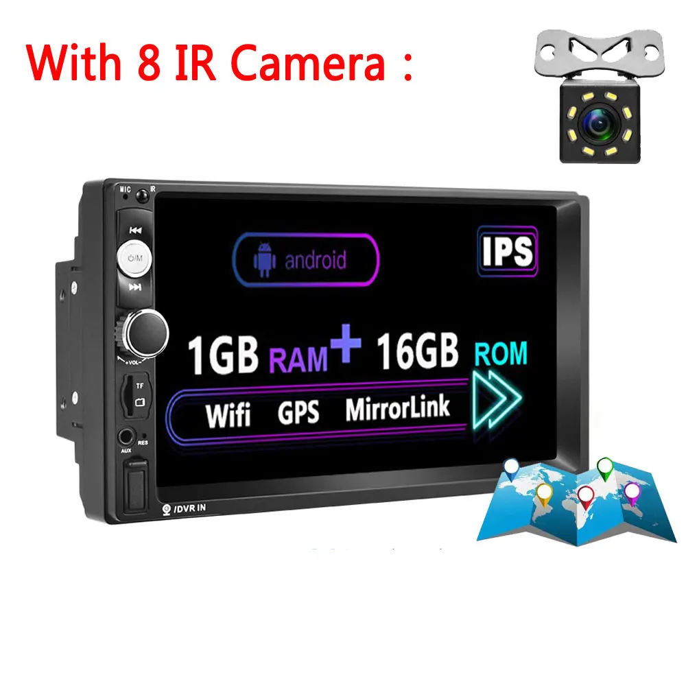 With 8 IR Camera AMPrime Android 2 Din автомагнитола 1+ 16 Гб " автомобильный мультимедийный аудио 2din MP5 плеер стерео gps/WiFi/Bluetooth/FM стерео - Цвет: With 8 IR Camera