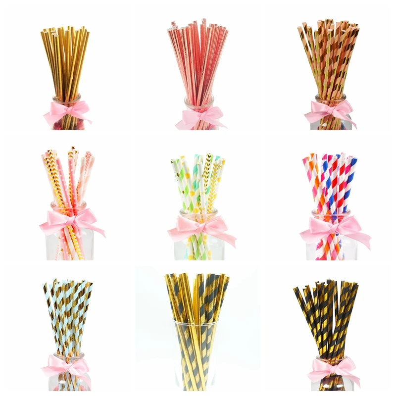 Бумажные соломинки для напитков 25 шт. украшения вечеринки в честь Дня рождения