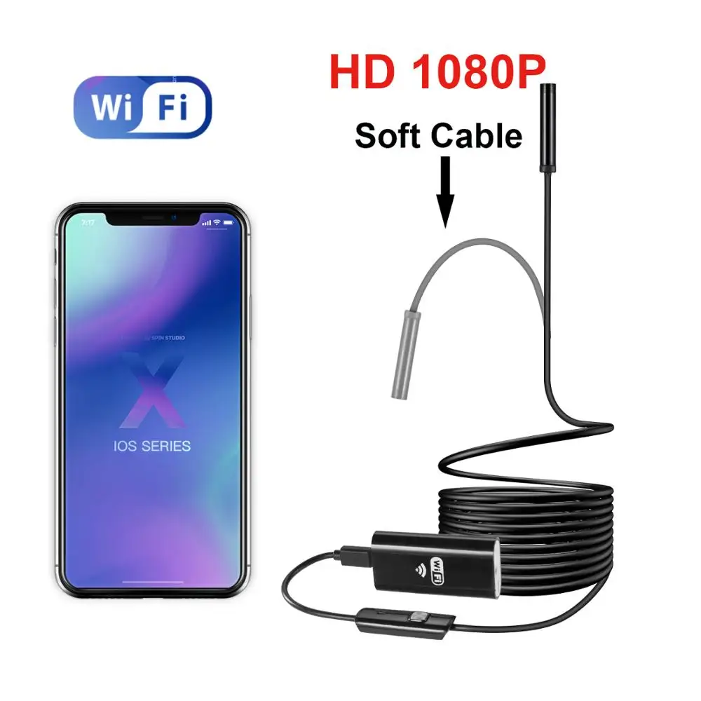 8 мм 2/3/5M WIFI эндоскоп камера 720 P/1080 P Мини водонепроницаемая камера наблюдения камера USB эндоскоп бороскоп IOS эндоскоп для Iphone - Цвет: HD 1080P Soft Cable