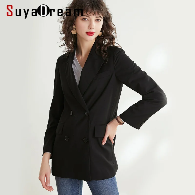 Женские блейзеры черный с длинными рукавами Блейзер двубортный офисный Женский