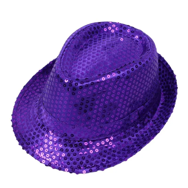

Adult Children Glitter Sequins Jazz Hat Solid Color Cuffed Wide Brim Performance Dance Stage Magic Show Bar Party Cap Costume