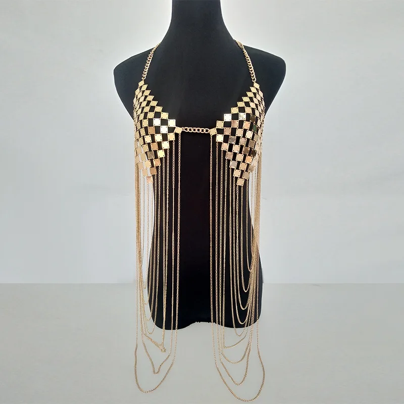 

2021 Summer Women's Hot Selling New Metal Bra Chain Tassel Body Chain Necklace Small Tank Upper Outer Garment Sleeveless Tops