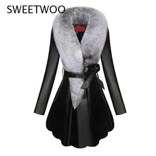 

Зимнее модное пальто из искусственного меха, Женское пальто из овчины, однотонное пальто из искусственного лисьего меха с воротником и заст...