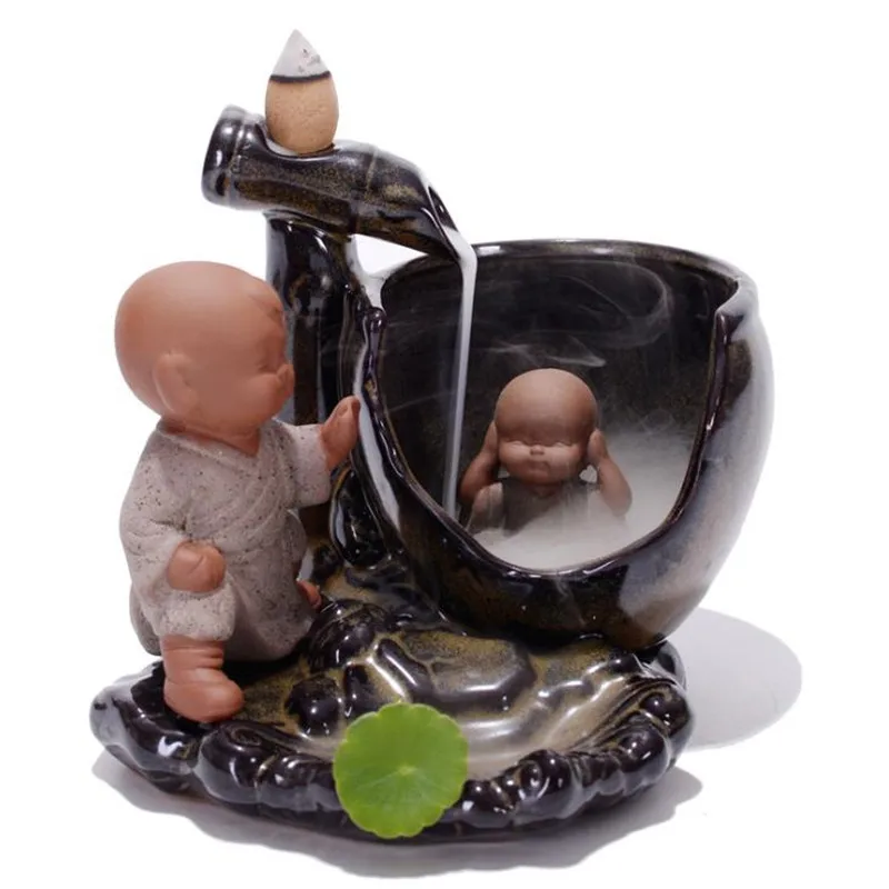 Керамический обратный поток ладана горелка монах Маленький Будда держатель