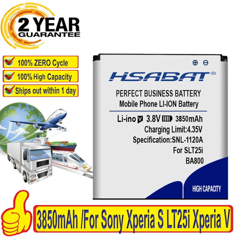 Аккумулятор HSABAT 3850mAh BA800 для Sony Xperia S LT25i V LT26i Arc HD LT25i|ba800 battery|battery forbattery for sony |