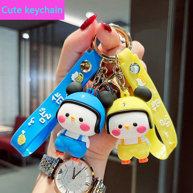 

Cartoon Keychain Pendant Cute Takeaway Duck Leather Bag Car Plastic Soft Rubber Doll Key Ring Accessories Jewelry Festivals Gift