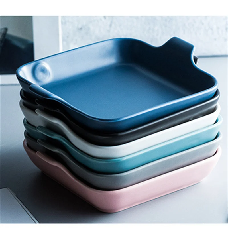 

Nordic Matte Ceramic Oven Baking Bowl with Double Handle Creative Salad Fruit Dessert Soup Bowl Dinnerware Vegetable Bowl Pan