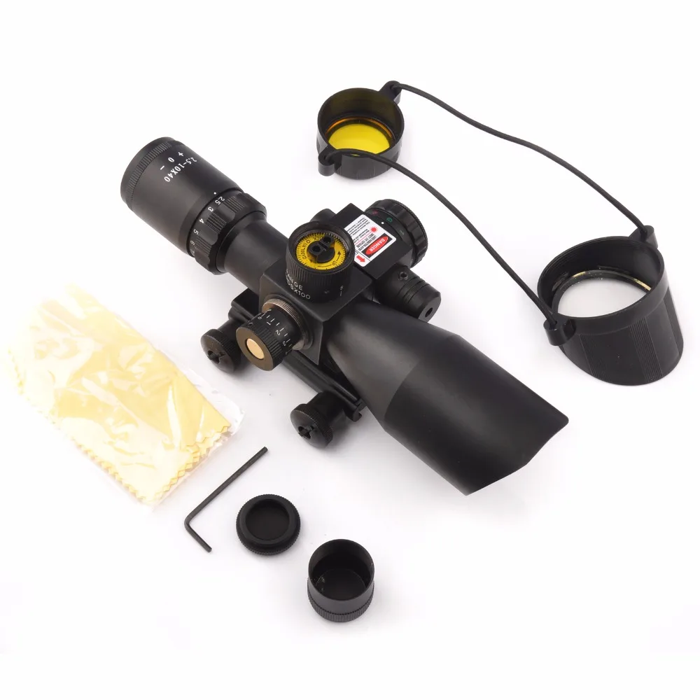 

Tactical 2.5-10x40 Optical Sight with 20mm Rail Mount For Rifle Red Green Dot Optic Scope Laser Sight Combo Hunting