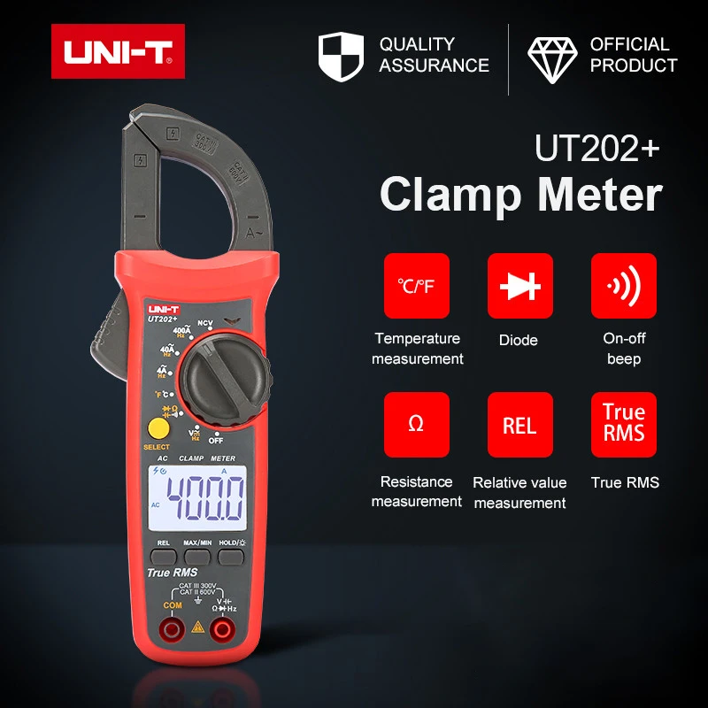

UNI-T UT201+ UT202+ UT202A+ UT203+ UT204+ 400-600A Digital Clamp Meter High Precision Intelligent Anti Burning True RMS