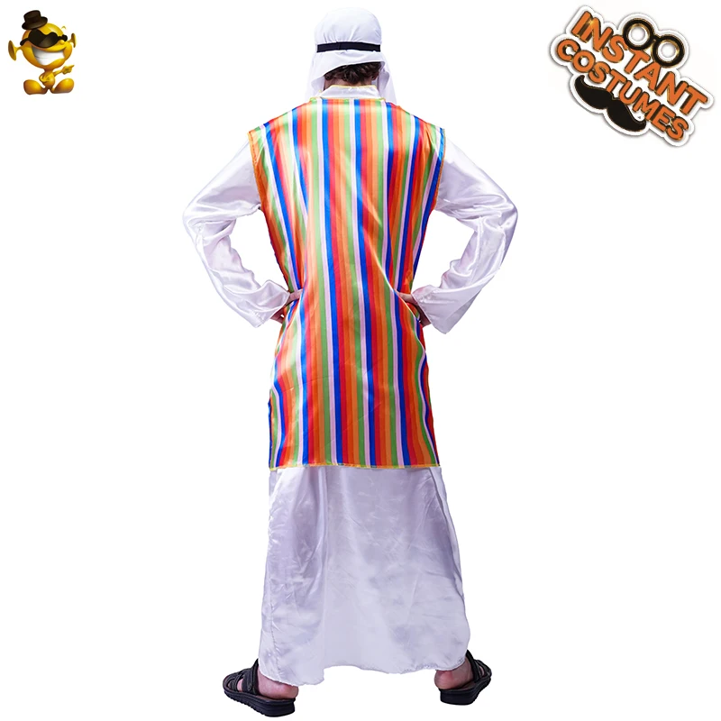 

Carnival Fancy Dress Men's Arab Prince Costume Halloween Cosplay Adult Rainbow Robe Performance Costume Dress Up Sheik Costumes