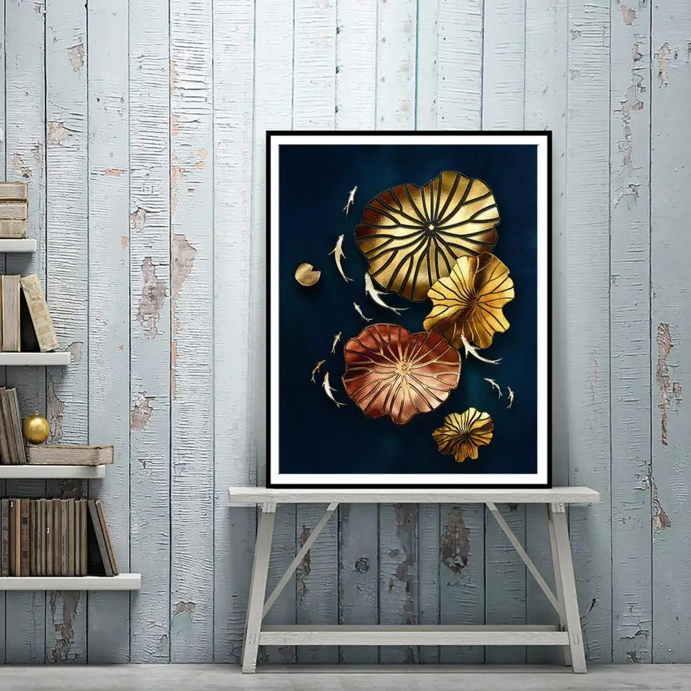 

Delicate Painting Eye-catching Fabric Art Painting Lotus Leaf Luxury Style Abstract Painting