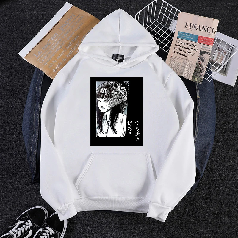 

Junji Ito's cat Men Hoodies Sweatshirts Anime Print Headwear Hoodie Clothes Boys Hip Hop Style Streetwear Hooded Pullover Tops