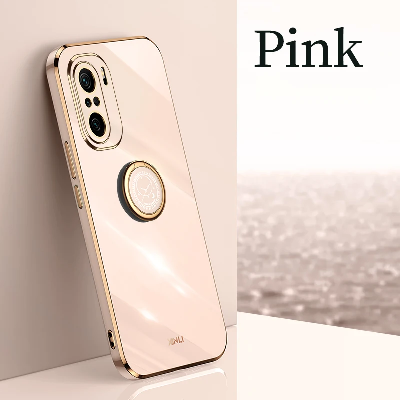 plating square ring holder phone case on for xiaomi mi 11i 11 i poco f3 5g redmi k40 pro luxury soft silicone stand cover free global shipping