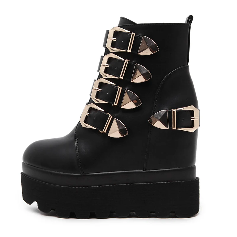 2019 г. женские роскошные черные ботинки на танкетке высоком каблуке 11 5 см вечерние