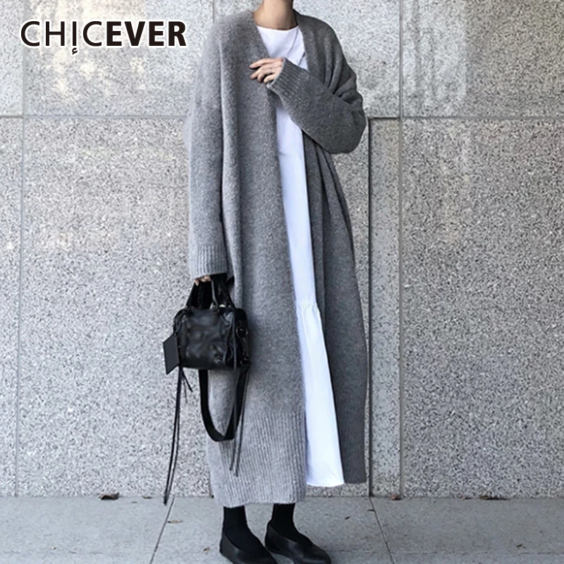

CHICEVER Knitted Cardigan Sweater Outerwear For Women V Neck Long Sleeve Bf Girl Casual Coats Female 2020 Autumn New Style
