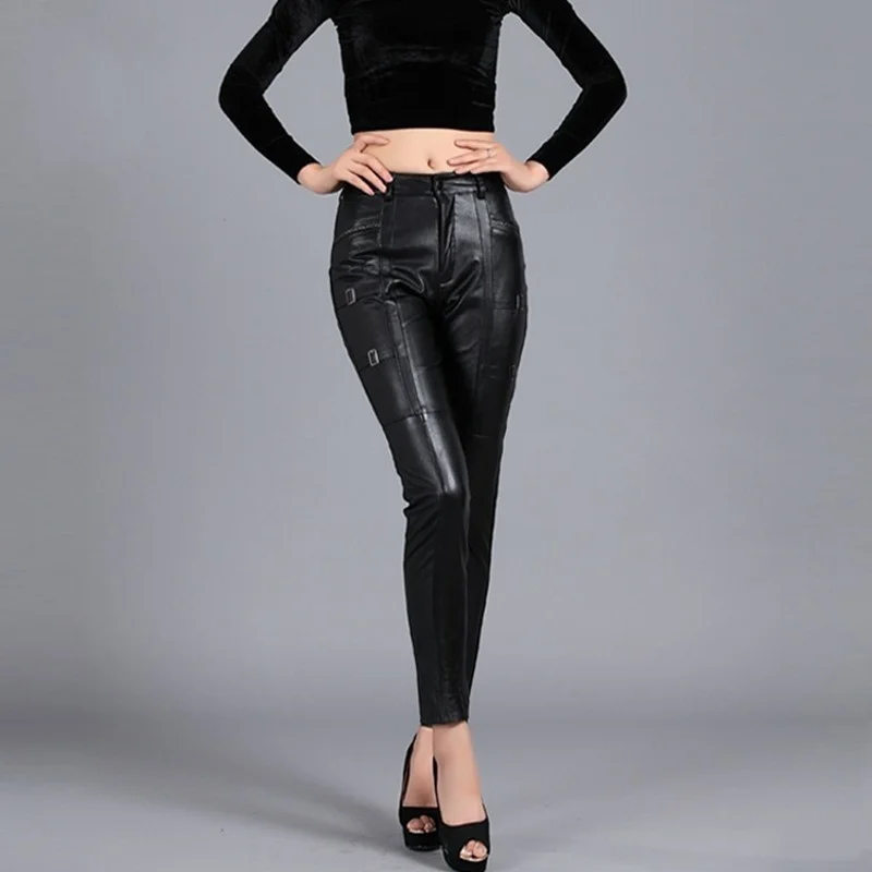 

Genuine female leather plus size, office and winter thin pants
