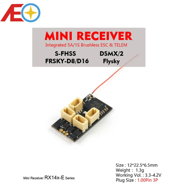 AEORC RX14X-E серия Mini Micro RX 5CH приемник интегрированный 1S 5A бесщеточный ESC с TELEM 1.00pin разъем