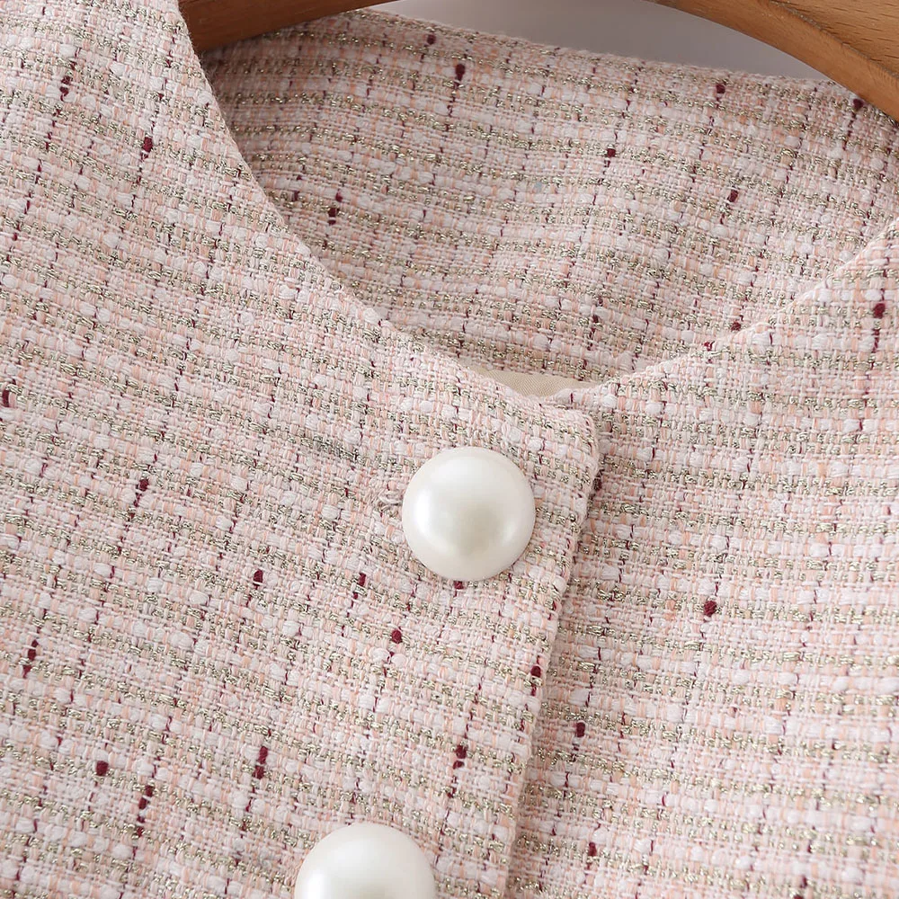 

Za Women 2021 Fashion Pearl Buttons Cropped Tweed Jacket Coat Vintage Long Sleeve Flap Pockets Female Outerwear Chic Tops