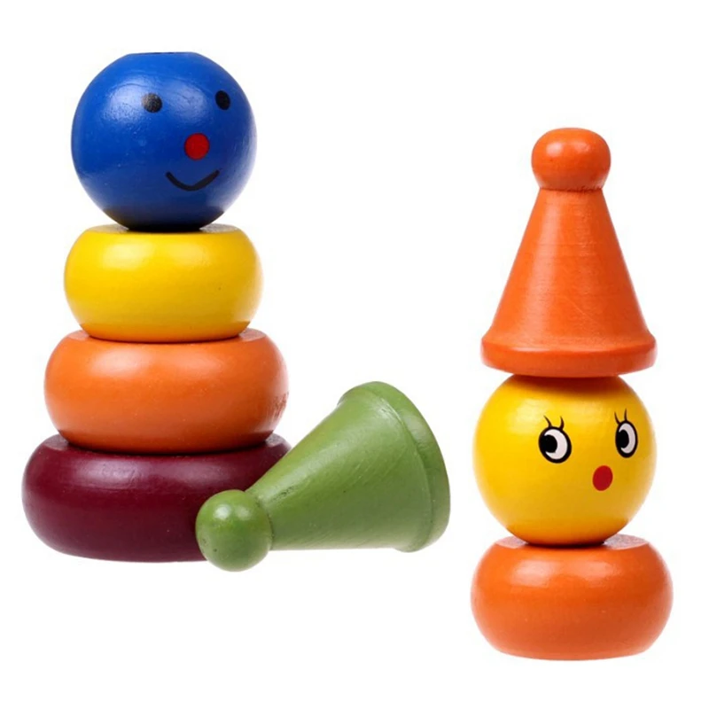 

Wooden Clown Balance Stack Up Balancing Toy Stacking Ring Tower Game Counting Blocks Puzzle Educational Toy