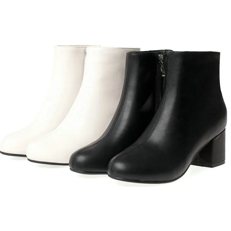 

Women Boots Fashion Simple Ankle Boots Women Square Heel Zipper Short Boots Ladies Round Toe Autumn Winter Shoes Black Beige