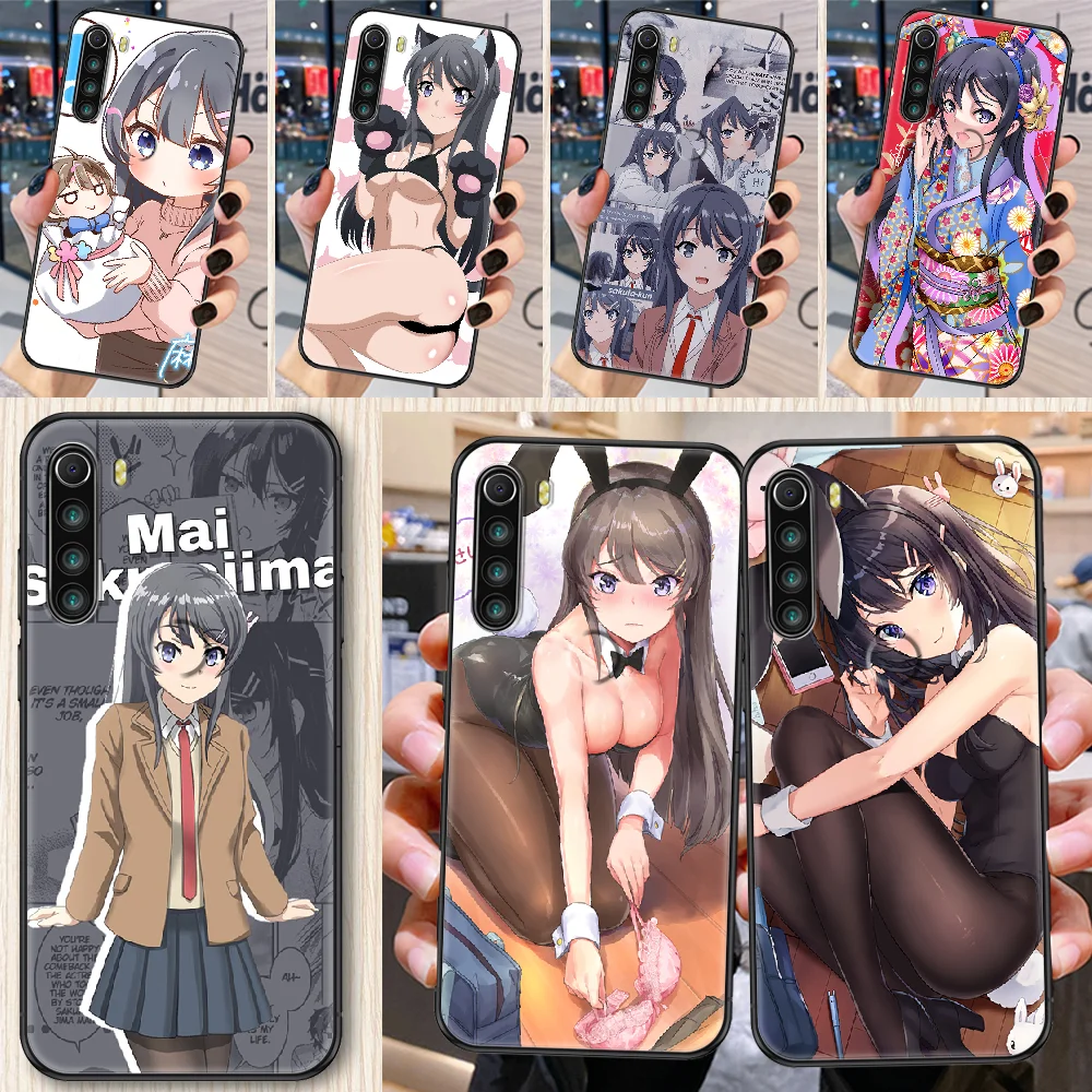 

Anime Girl Mai Sakurajima Phone Case For Xiaomi Redmi Note 7 8 9 10 7A 8T 9A 9T 9S 10S Pro black fashion Etui soft funda tpu
