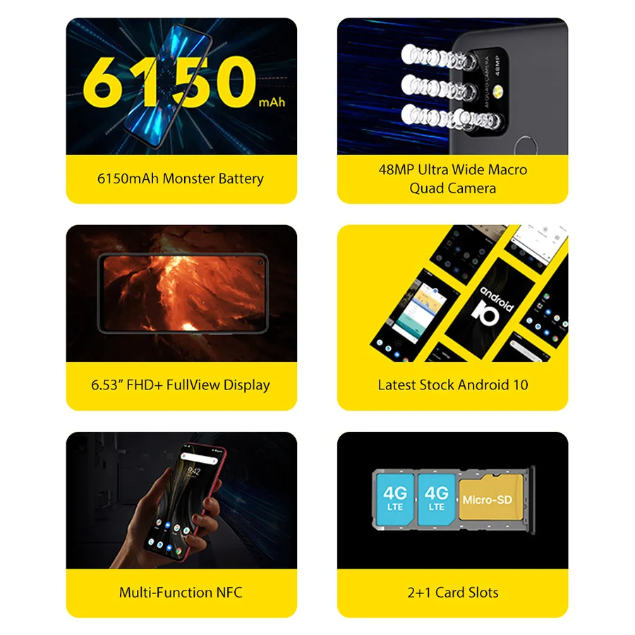 UMIDIGI Power 3 Android 10 48-мегапиксельная четырехъядерная AI камера 6150 мАч 6 53 &quotFHD + 4 Гб 64 ГБ