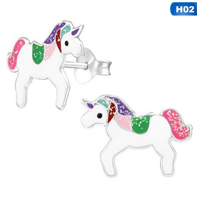 

Pink Unicorn Earrings Glitter Enamel Alloy Stud Earrings Cute Animal Horse Fashion Lady Accessories gift for girl women