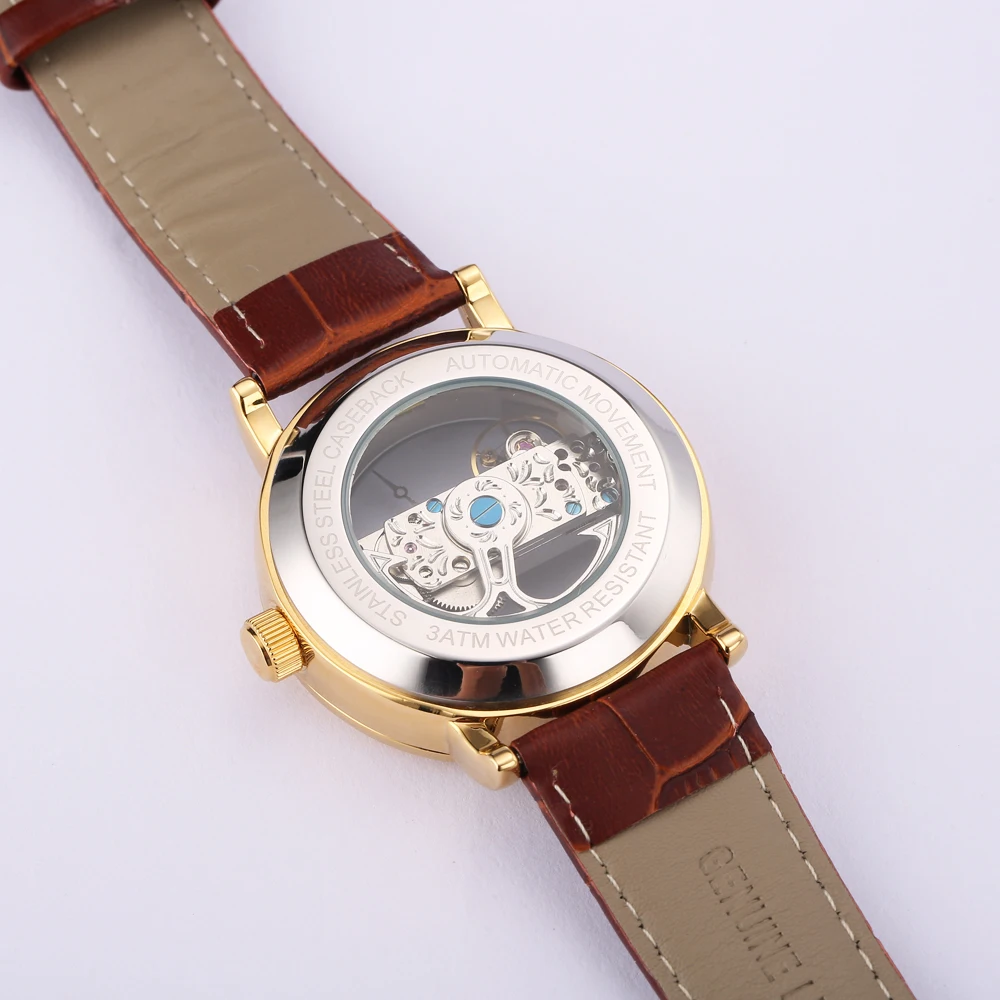 Часы наручные мужские механические люксовые минималистичные золотистые