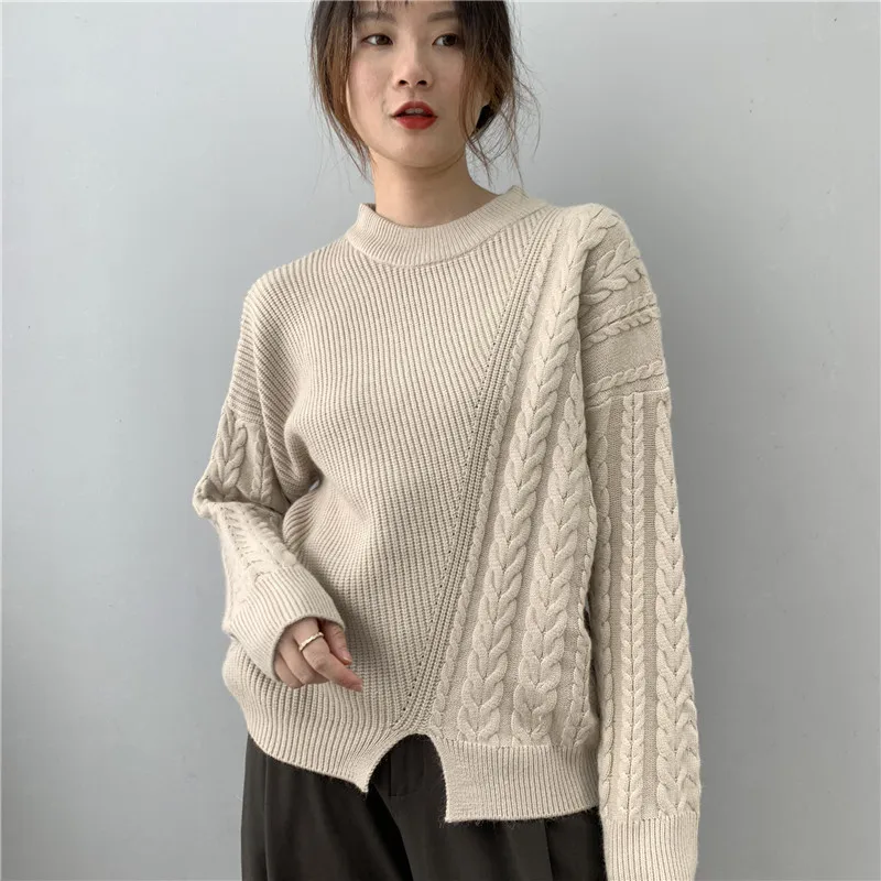 Женский свитер с длинными рукавами Свободный Асимметричный пуловер в Корейском