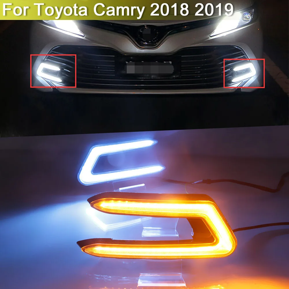 

Противотуманная сигнальная лампа на передний бампер, белые дневные ходовые огни, ночные синие ходовые огни, светильник тели поворота для Toyota Camry 2018 2019