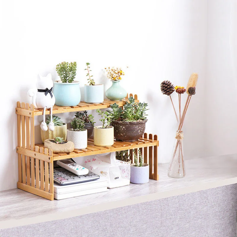 Офисная Бытовая витрина для растений настольная стойка хранения Бамбуковая