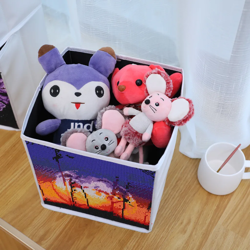 

Full Drill Cross Stitch Embroidery Diamond Art DIY Diamond Painting Storage Box Dandelion moon Case Foldable