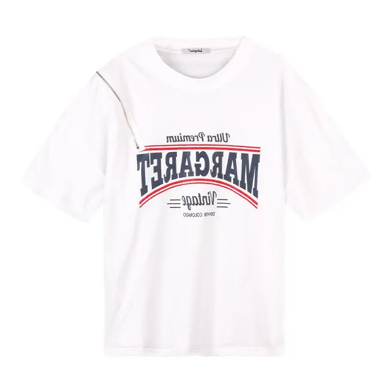 

White short-sleeved t-shirts female 2021 new personality dew shoulder all sexy small design feeling jacket isn