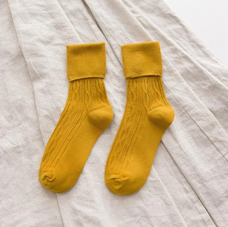 SOCKS 11 Осень и зима новые женские носки ретро твист широкий рот с манжетами дикий ворс сплошной цвет хлопчатобумажные носки - Цвет: SOCKS 11