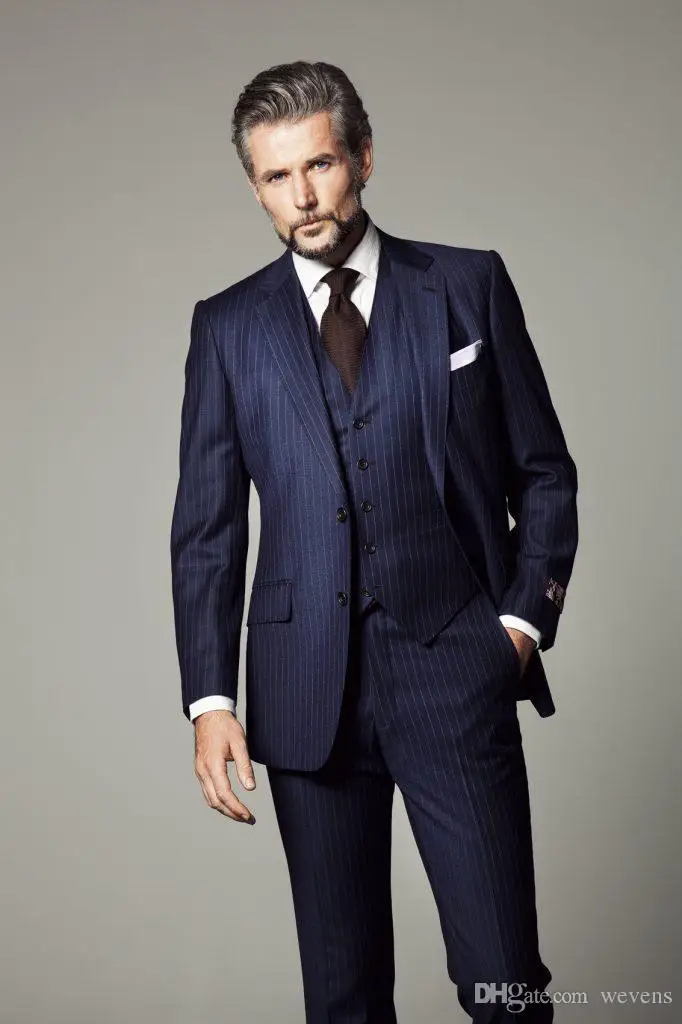 В тонкую полоску Свадебные приталенные Смокинги Костюмы для Для мужчин дешево