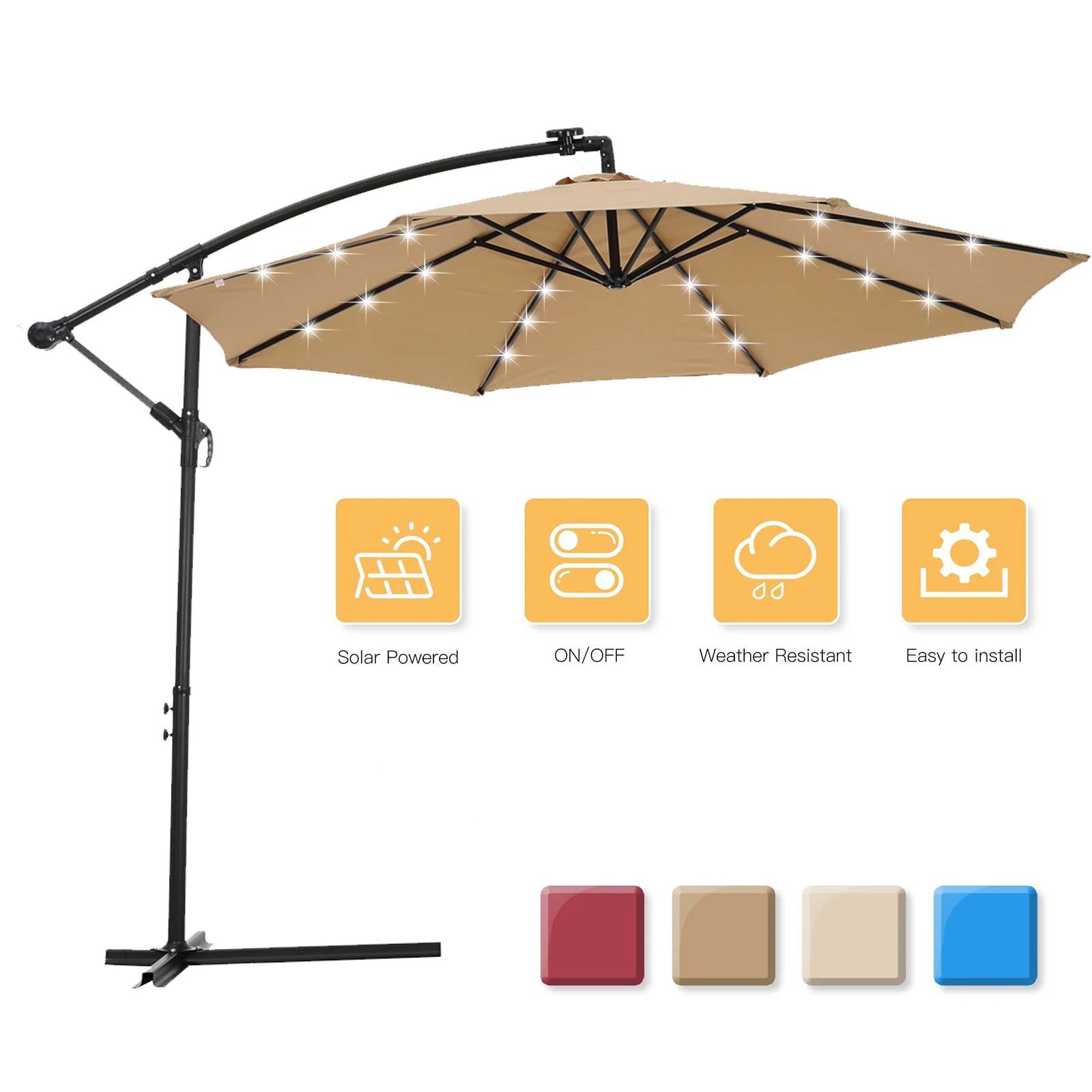 

Четыре 10 футов Солнечный светодиодный Открытый Патио зонт висит зонтик офсетная печать зонт легко открыть Adustment с 24 светодиодный свет