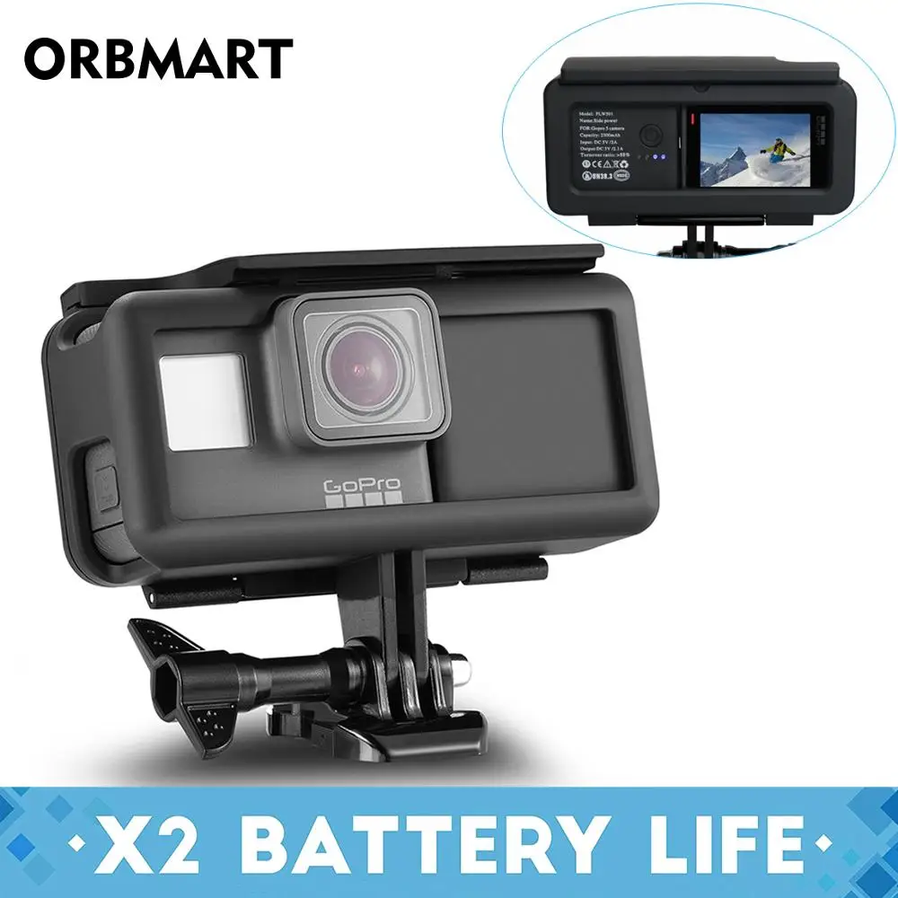 ORBMART защитный чехол-рамка для GoPro Hero 7 6 5 черная экшн-камера+ внешний аккумулятор 2300 мАч аксессуары для Go pro