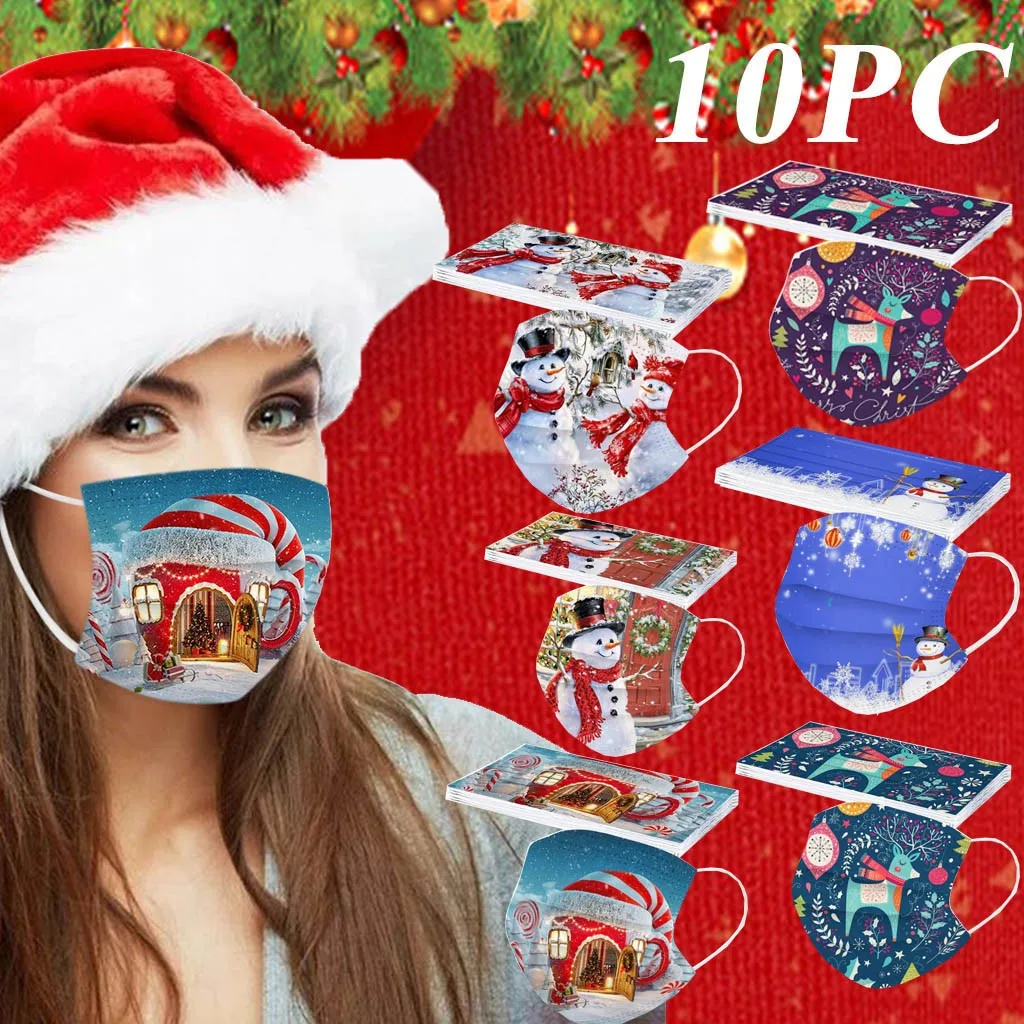 

10pc Disposable Face Mask adult Christmas 3-ply Masks for Women Navidad Mascaras Halloween Cosplay Mascarillas Маска Для Лица