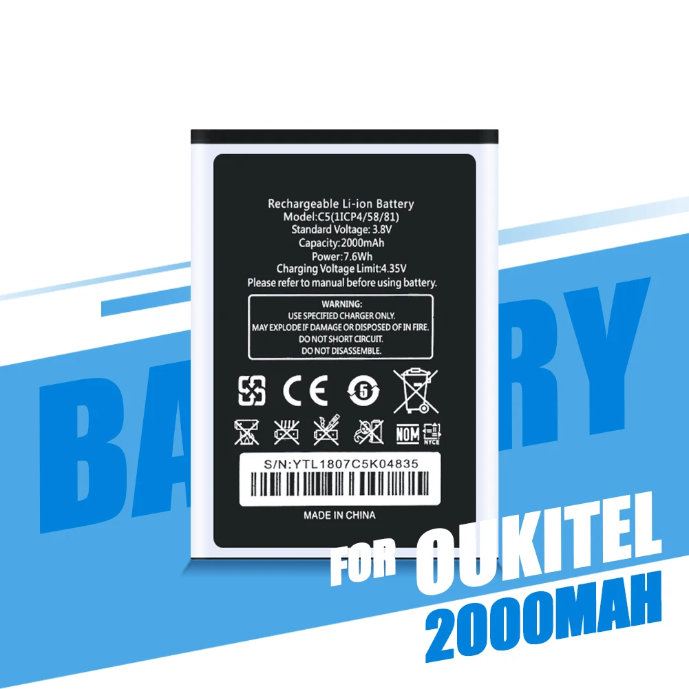 3 8 V 2000mAh Мобильный телефон батарея 1ICP4/58/81 аккумуляторная литиевая для Oukitel C5 Pro