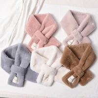 women winter thicken plush faux rabbit fur cross scarf solid color collar shawl neck warmer shrugs furry neckerchief wraps