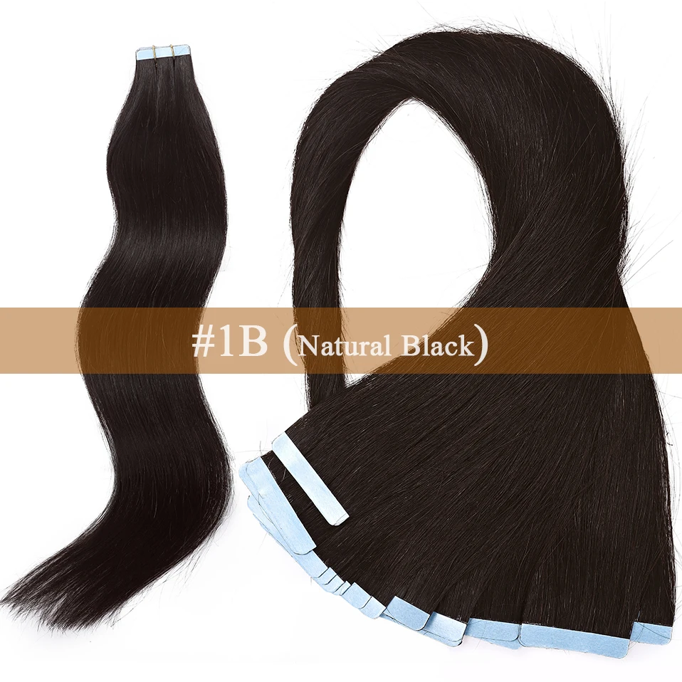 Fita em Extensões de Cabelo Humano em Linha Reta sem Emenda Cola na Extensão do Cabelo S-noilite Polegada - pc Remy Invisível Lados Dobro 16 2.5 g 10 Aplique com fita adesiva