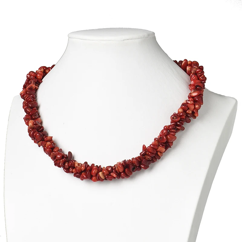 

New Fashion Red Coral Delicacy Handmade Beaded Crushed Stone Necklace Women Girl Simple Natural Gravel Choker Necklace Jewelry
