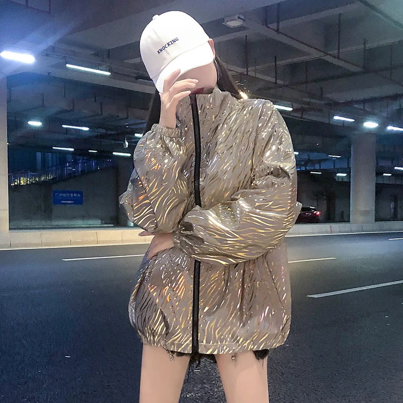 2019 женская осенняя и зимняя куртка с длинными рукавами блестками на молнии в