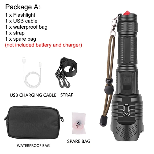 Package A Светодиодный фонарик XHP90 мощный фонарик XHP70 26650 масштабируемый фонарь умный чип водонепроницаемый нижний наружный молоток безопасности - Испускаемый цвет: Package A