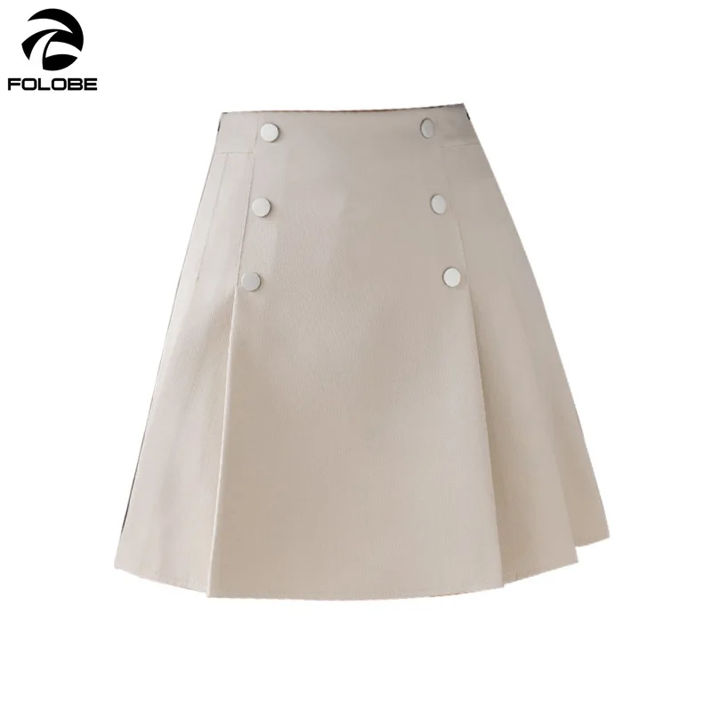 

FOLOBE 2021 New Mini Skirt Women Fashion Desinger Pleated Pocket Double Breasted Buttons Sexy Mini Skrit Female Office Lady