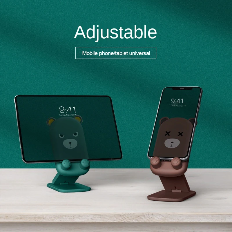 zz64 cute cartoon desktop phone stand foldable cellphone holder bear scalable and stable silicone bracket support 11 inch tablet free global shipping