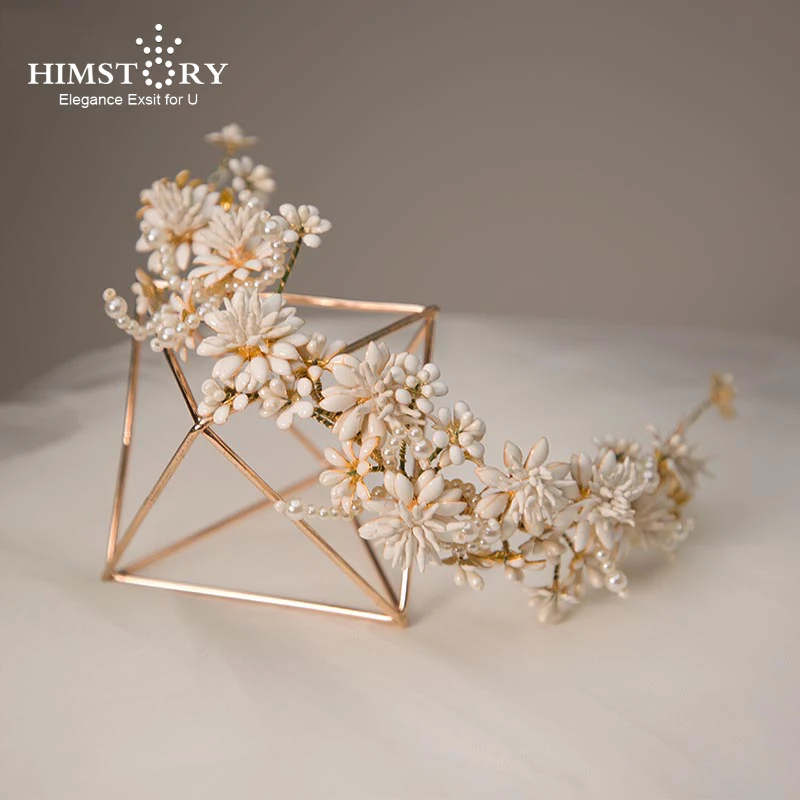 HIMSTORY барокко Оголовье Тиара ювелирные изделия золото цветок Цветочная повязка