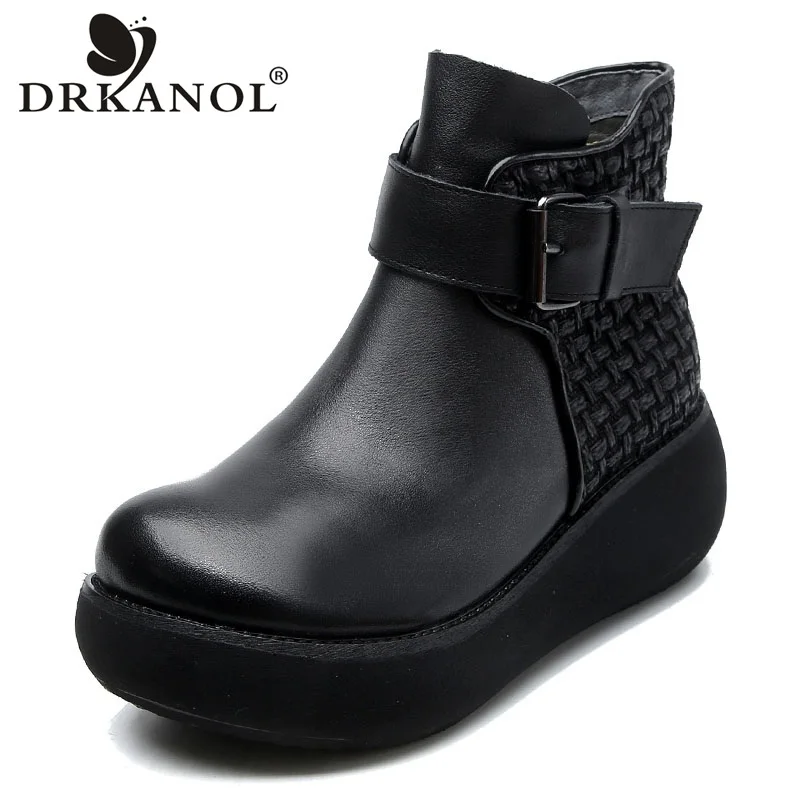

Брендовые женские ботинки DRKANOL из натуральной кожи, ботильоны ручной работы на танкетке на платформе, женская теплая обувь на толстой подош...