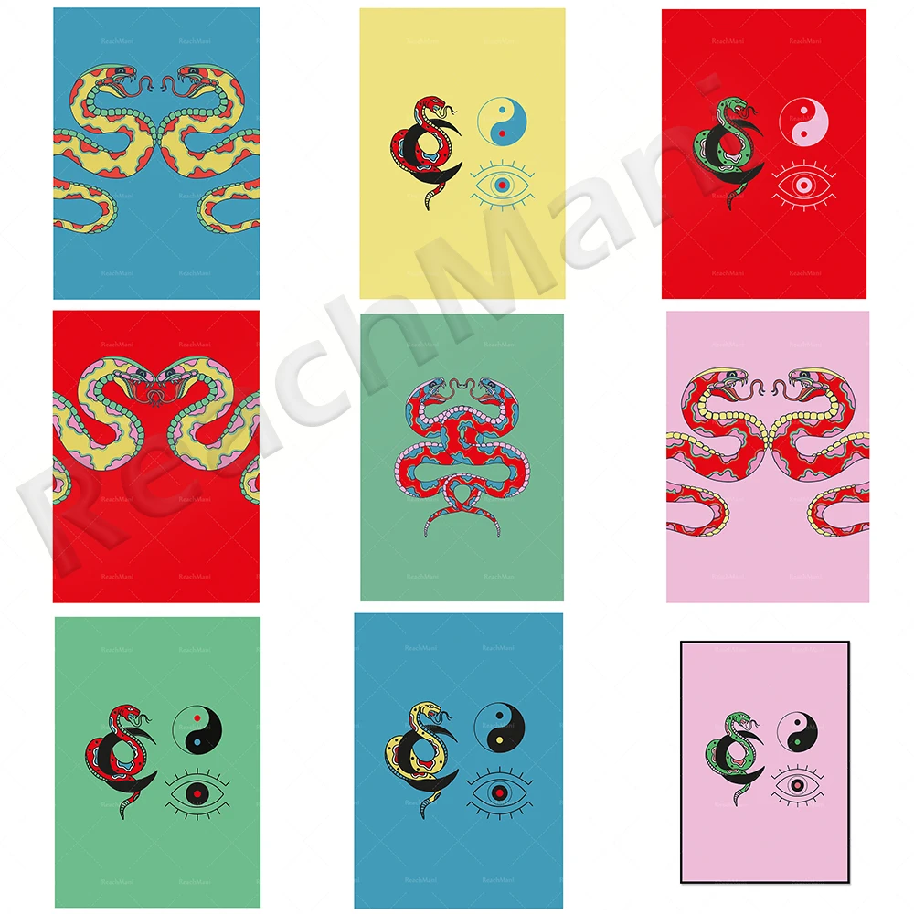 

Astrology abstract wall art, double dragon art, yin and yang art, evil eye decorative art poster
